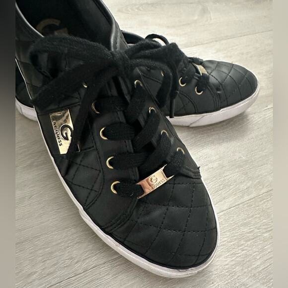 G by Guess Womens Quilted Leather Sneakers Size 8 1/2 Black Lace Up - Picture 3 of 7